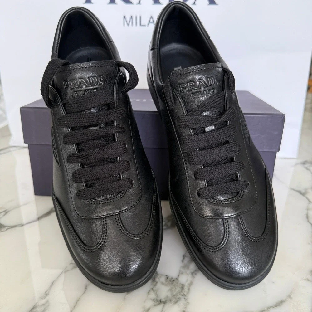 PRADA 2EG480 Black Leather Sneakers Shoes  - NEW - US 12 UK 11 - Picture 7 of 14